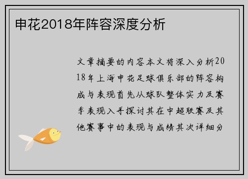 申花2018年阵容深度分析