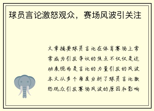 球员言论激怒观众，赛场风波引关注
